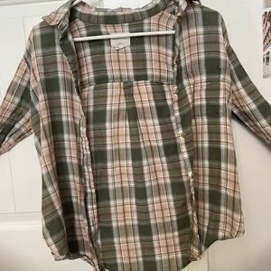 green and tan plaid flannel from american eagle